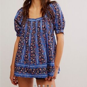 Free People Vintage Lover Blouse in Dutch Blue Combo